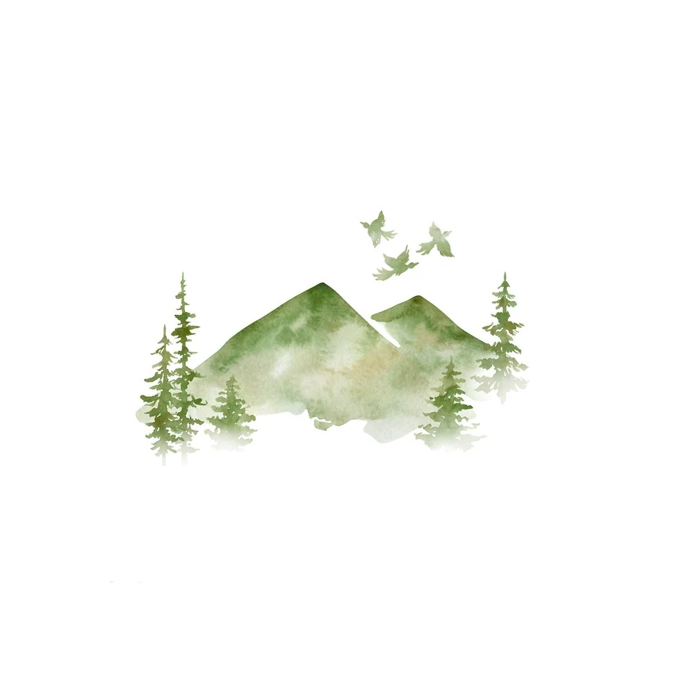 Watercolor Mountain Peaks Fabric Panel - Green