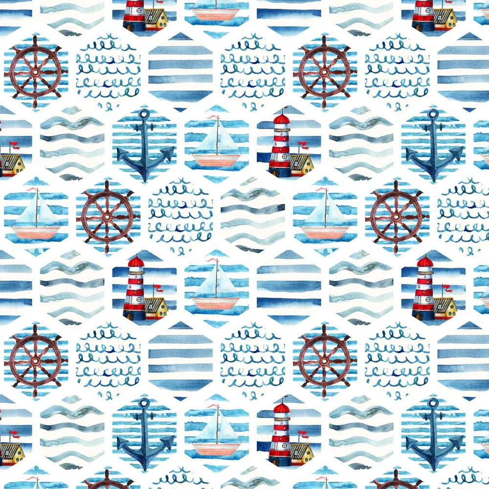 Watercolor Nautical Adventure Patchwork Fabric