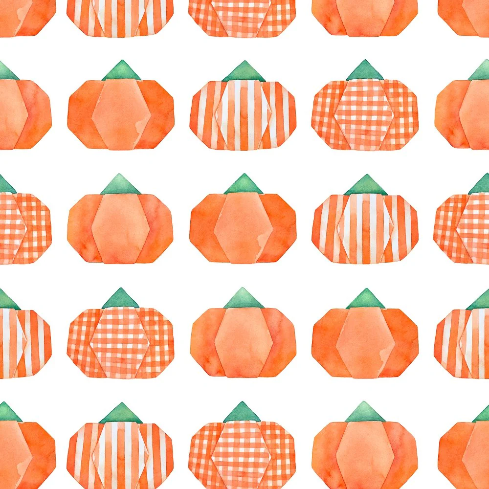 Watercolor Origami Pumpkins Fabric