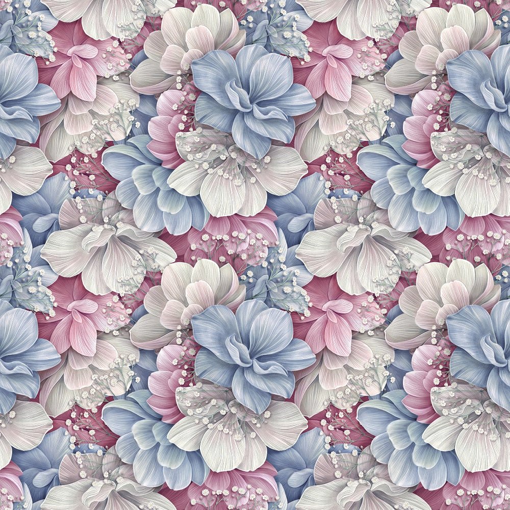 Watercolor Packed Hydrangea Flowers Fabric - Blue/Purple