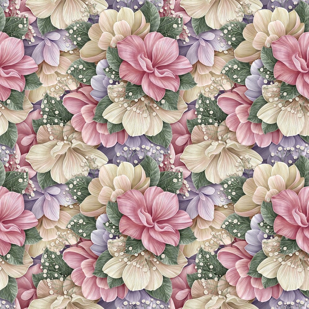 Watercolor Packed Hydrangea Flowers Fabric - Pink/Beige