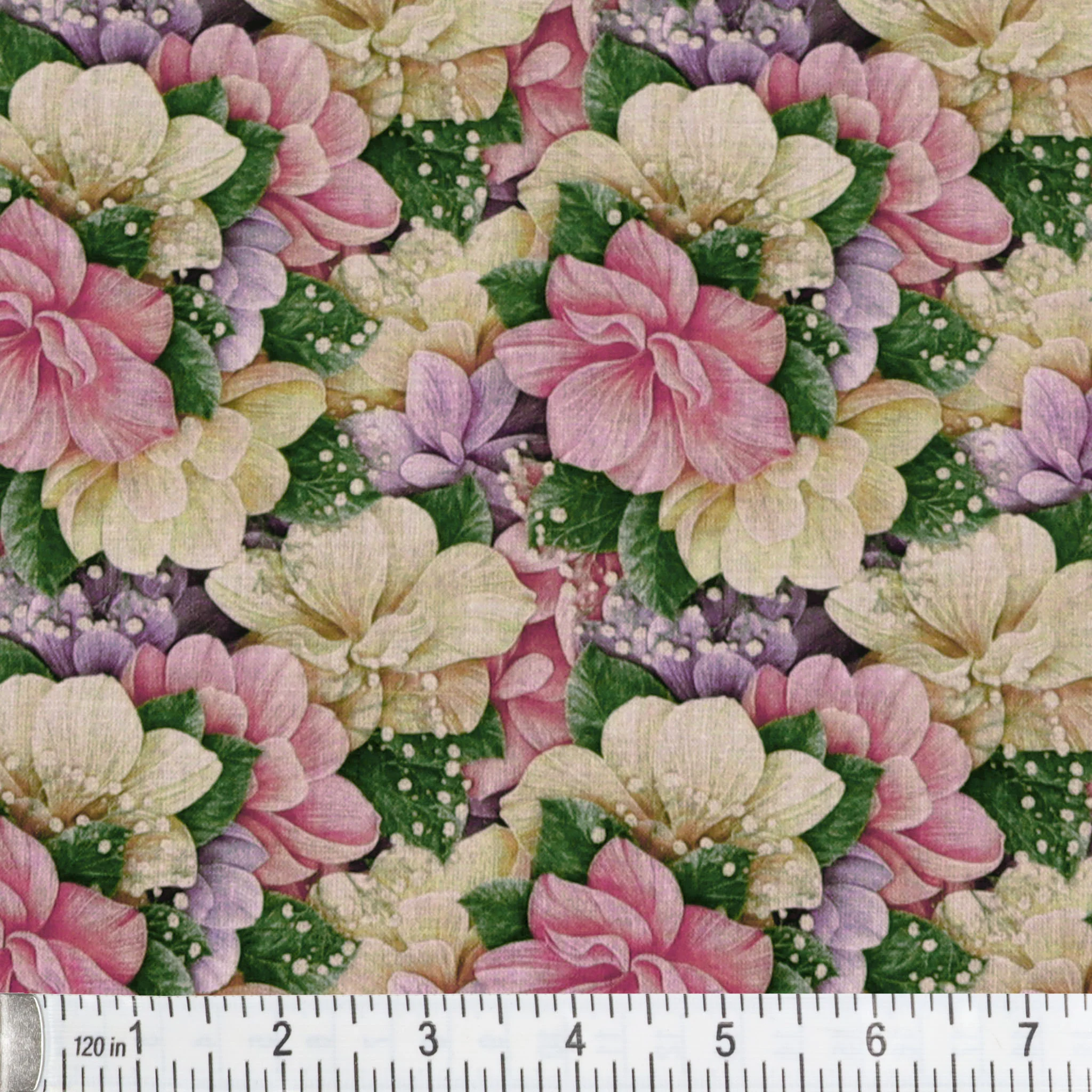 Watercolor Packed Hydrangea Flowers Fabric - Pink/Beige - Image 2