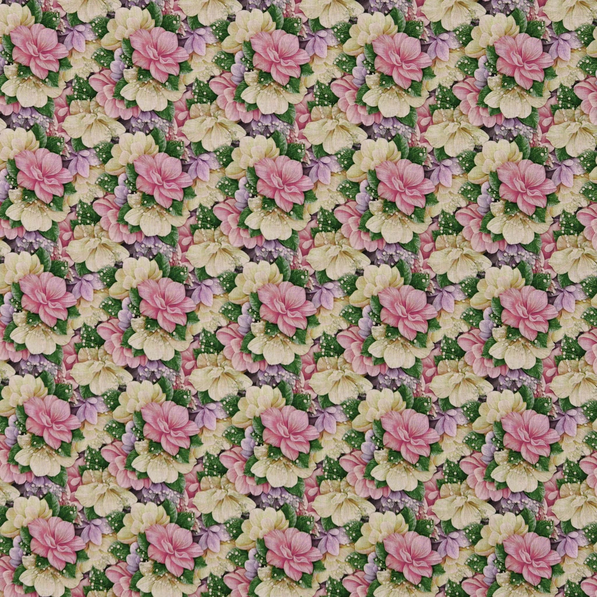 Watercolor Packed Hydrangea Flowers Fabric - Pink/Beige - Image 3