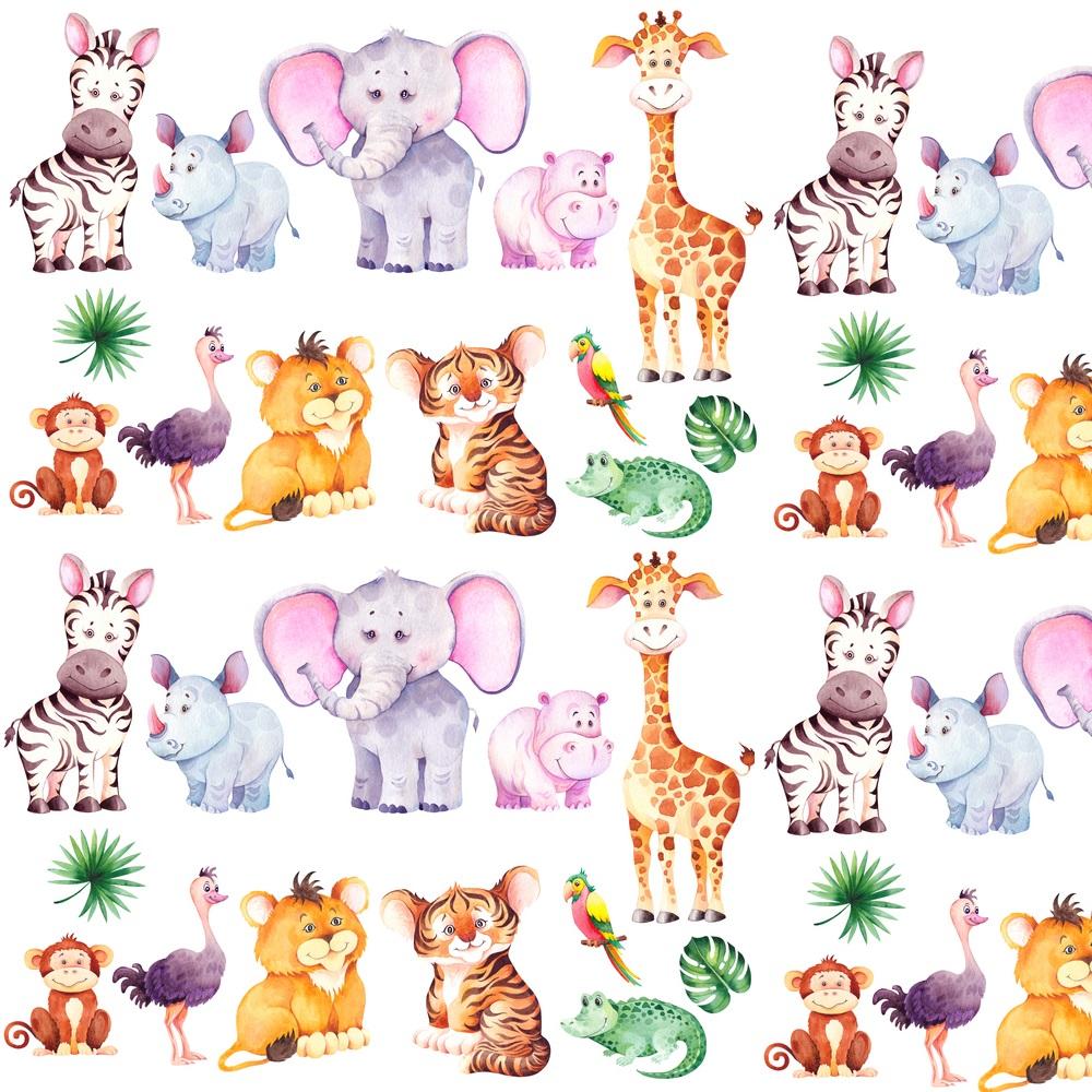 Watercolor Packed Safari Animals Fabric
