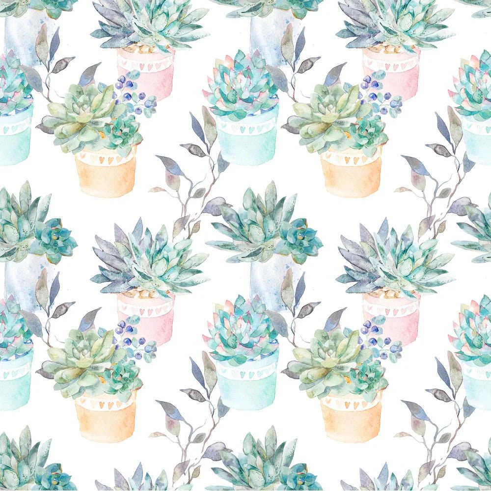 Watercolor Packed Succulents Fabric - White