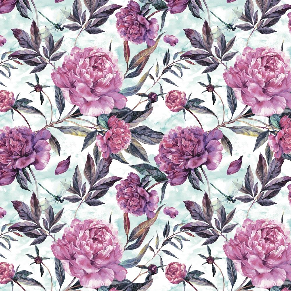 Watercolor Peonies And Leaves Fabric - Pink