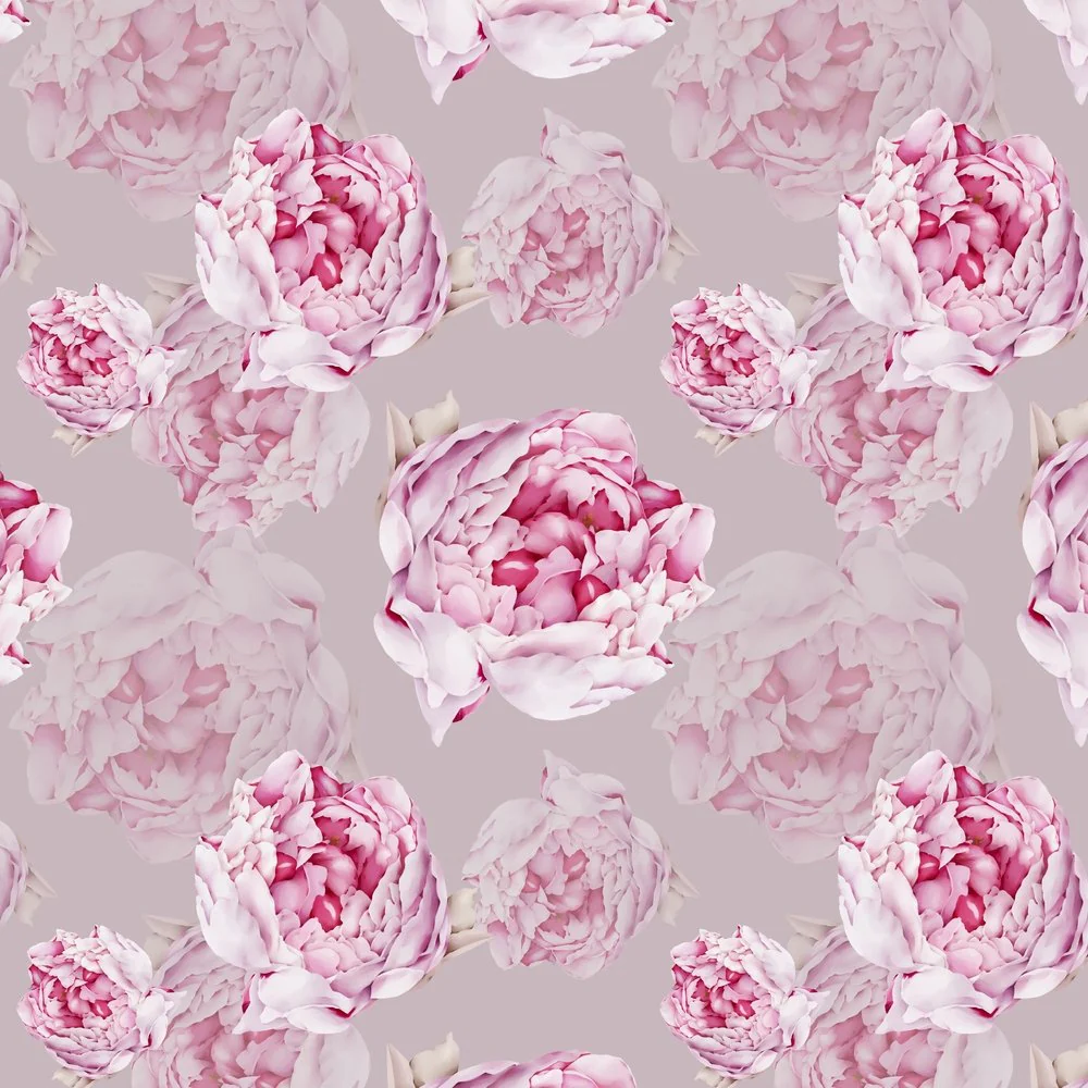 Watercolor Peony Flowers Fabric - Pink