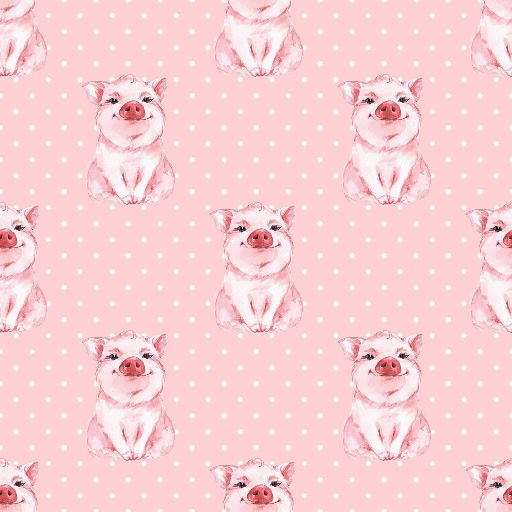 Watercolor Pigs on Dots Fabric - Pink