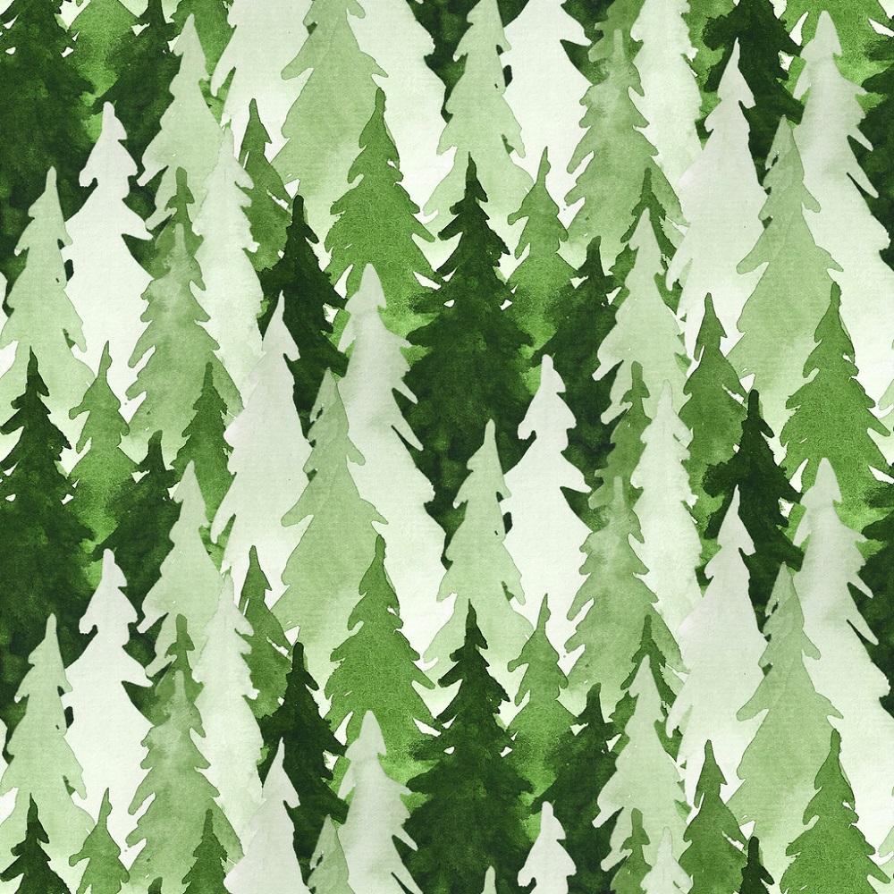 Watercolor Pine Trees Fabric - Green