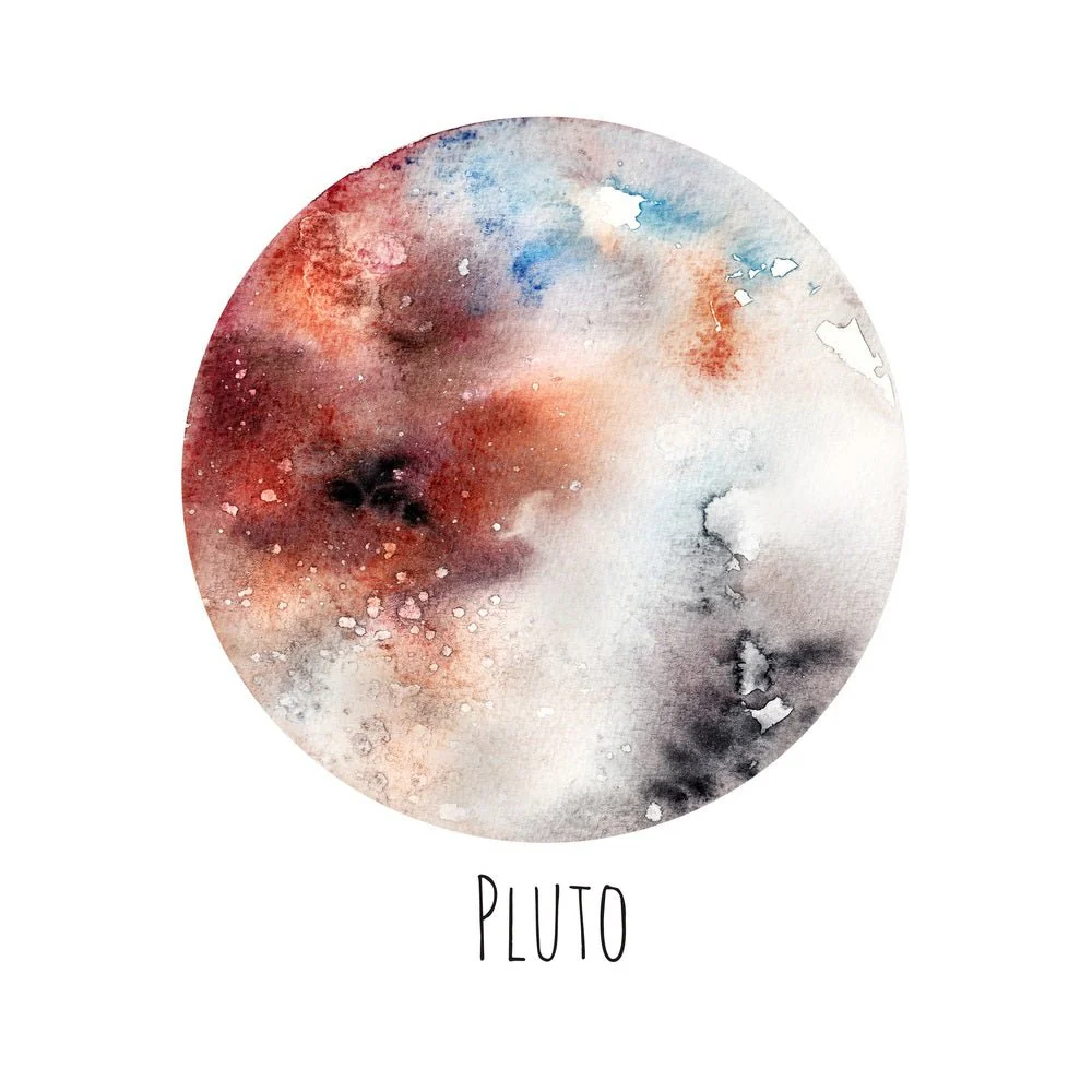 Watercolor Planets Pluto Fabric Panel