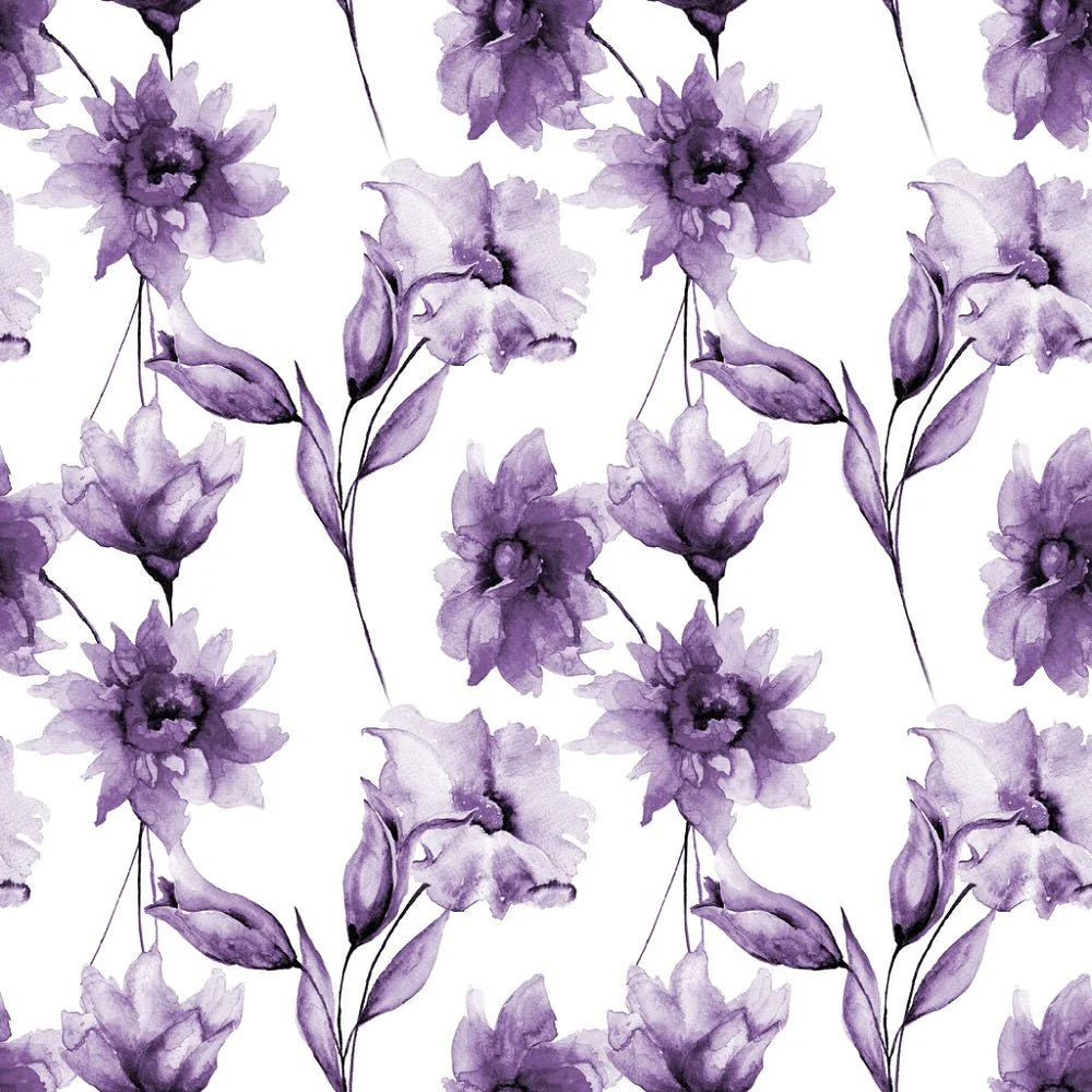 Watercolor Purple Blooming Floral Fabric