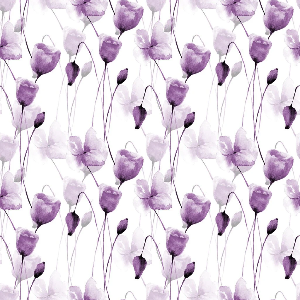 Watercolor Purple Long-stemmed Poppy Floral Fabric