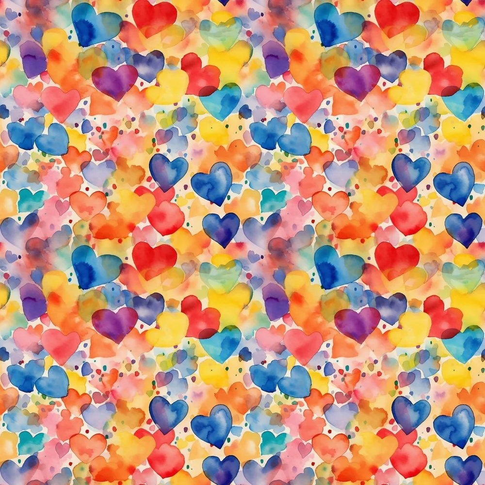 Watercolor Rainbow Hearts Pattern #11 Fabric