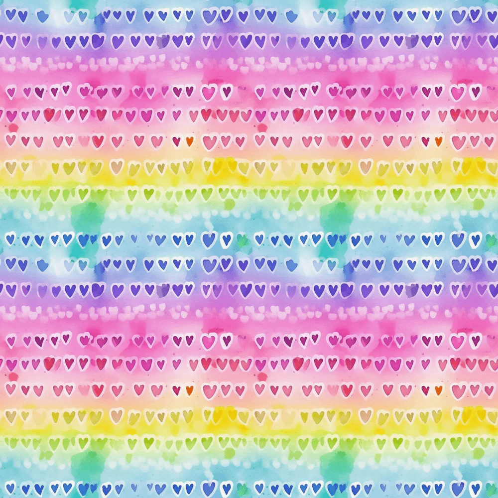 Watercolor Rainbow Hearts Pattern #7 Fabric
