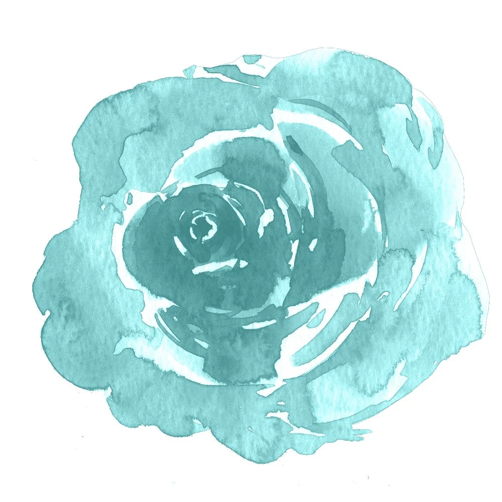 Watercolor Rose Fabric Panel - Blue