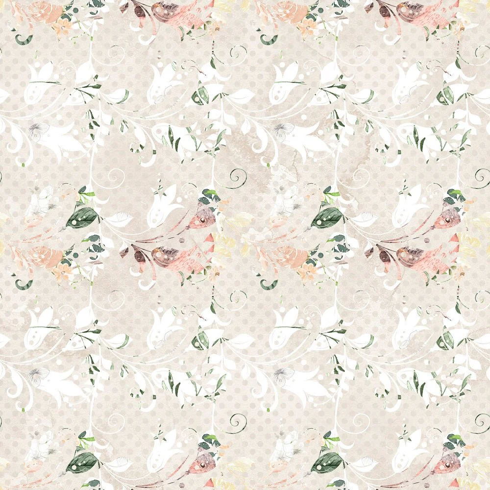 Watercolor Roses Floral on Dots Fabric - Tan