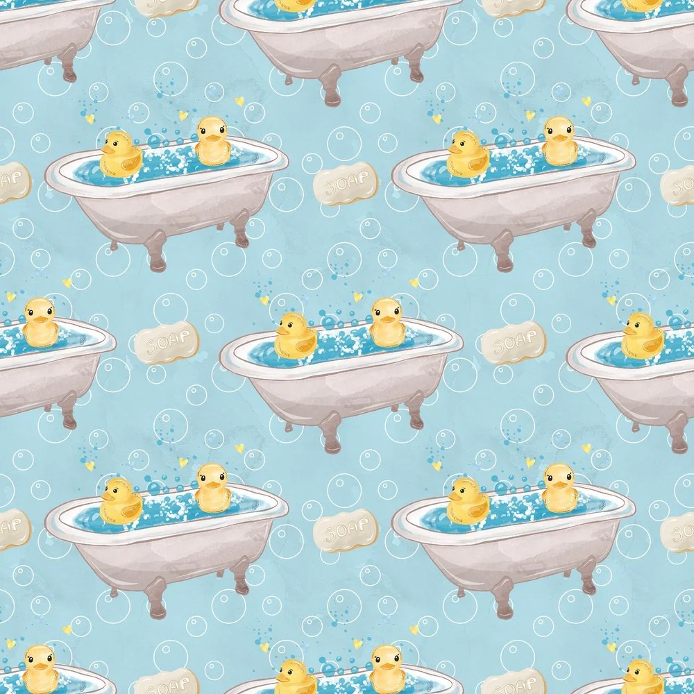 Watercolor Rubber Ducks 6 on Bubbles Fabric - Blue