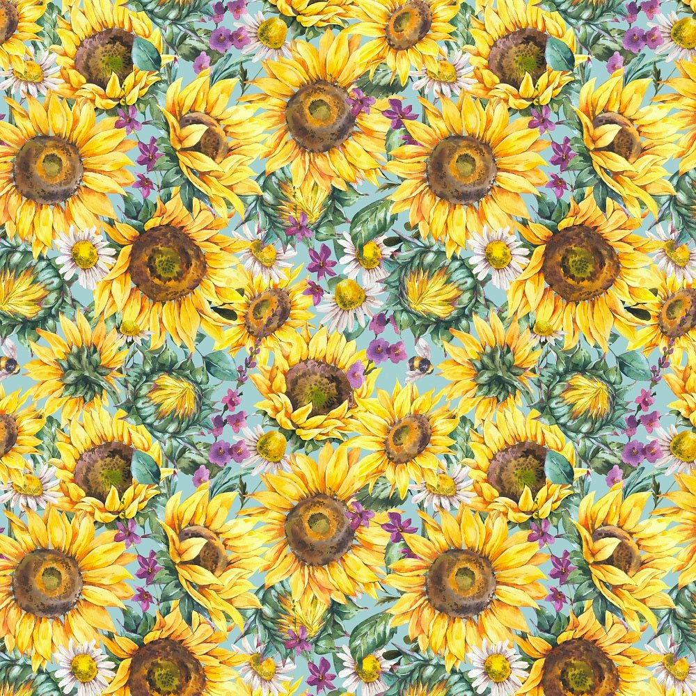 Watercolor Rustic Farmhouse Wildflowers Fabric - Blue