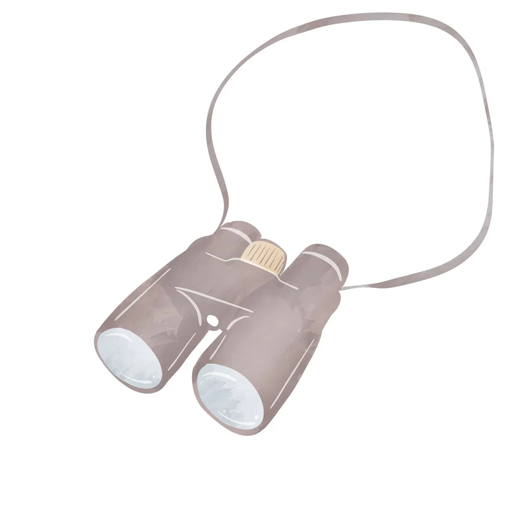 Watercolor Safari Binoculars Fabric Panel - Brown
