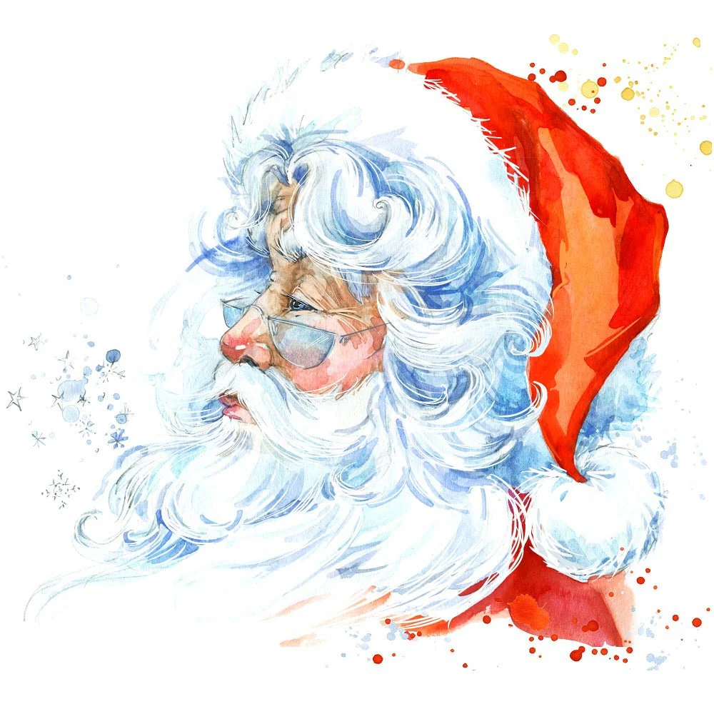 Watercolor Santa Claus with Glasses Fabric Panel