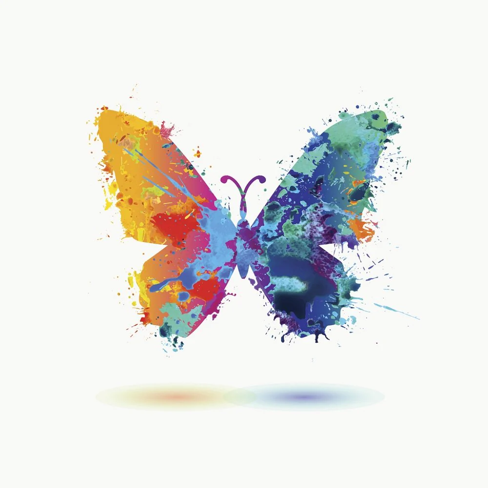 Watercolor Splash Paint Butterfly Fabric Panel - Multi