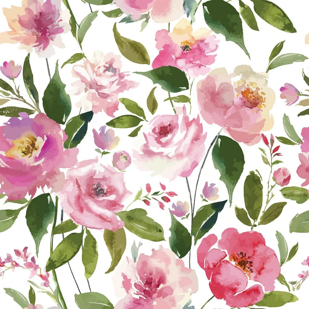 Watercolor Spring Floral Fabric - Pink