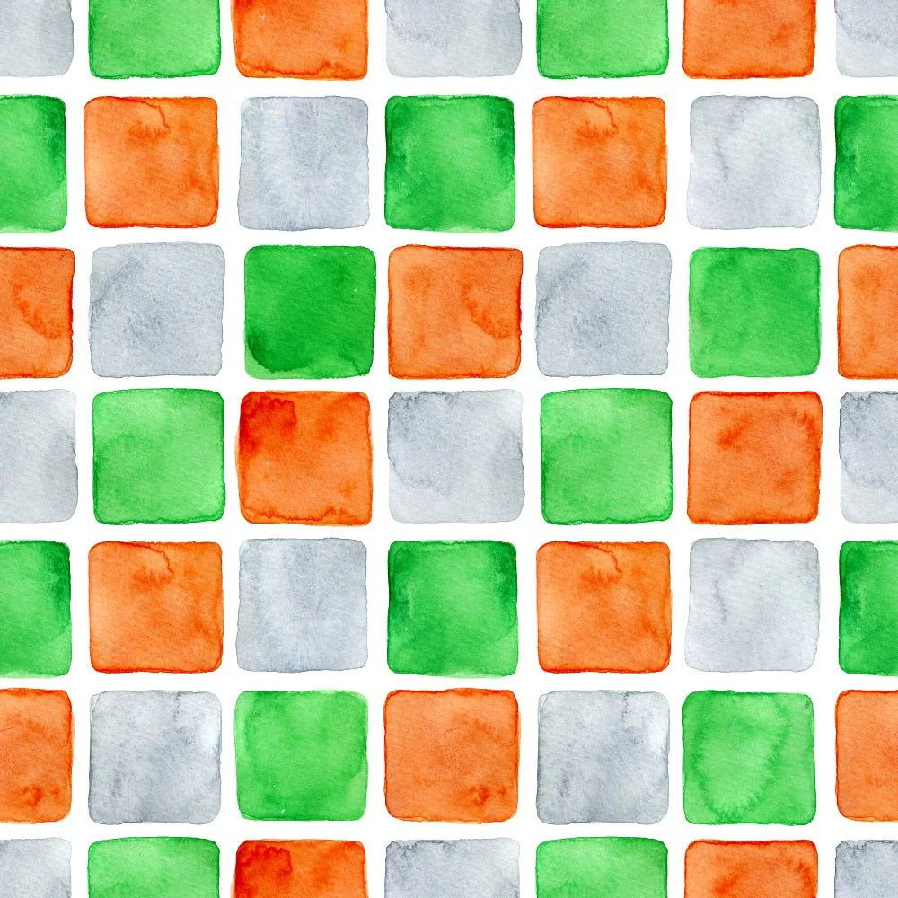 Watercolor Squares Fabric - Green/Orange