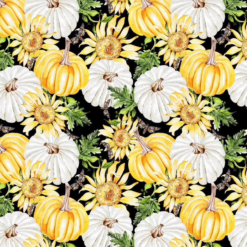 Watercolor Sunflowers and Pumpkins Fabric