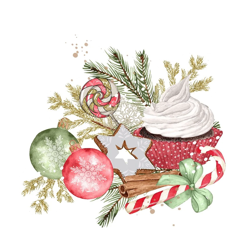 Watercolor Sweet Christmas #4 Fabric Panel