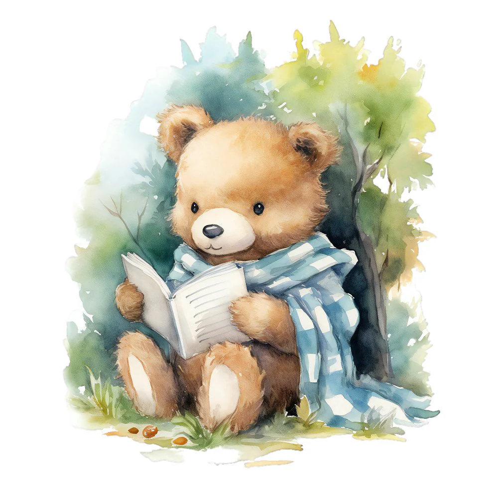 Watercolor Teddy Bears #6 Fabric Panel