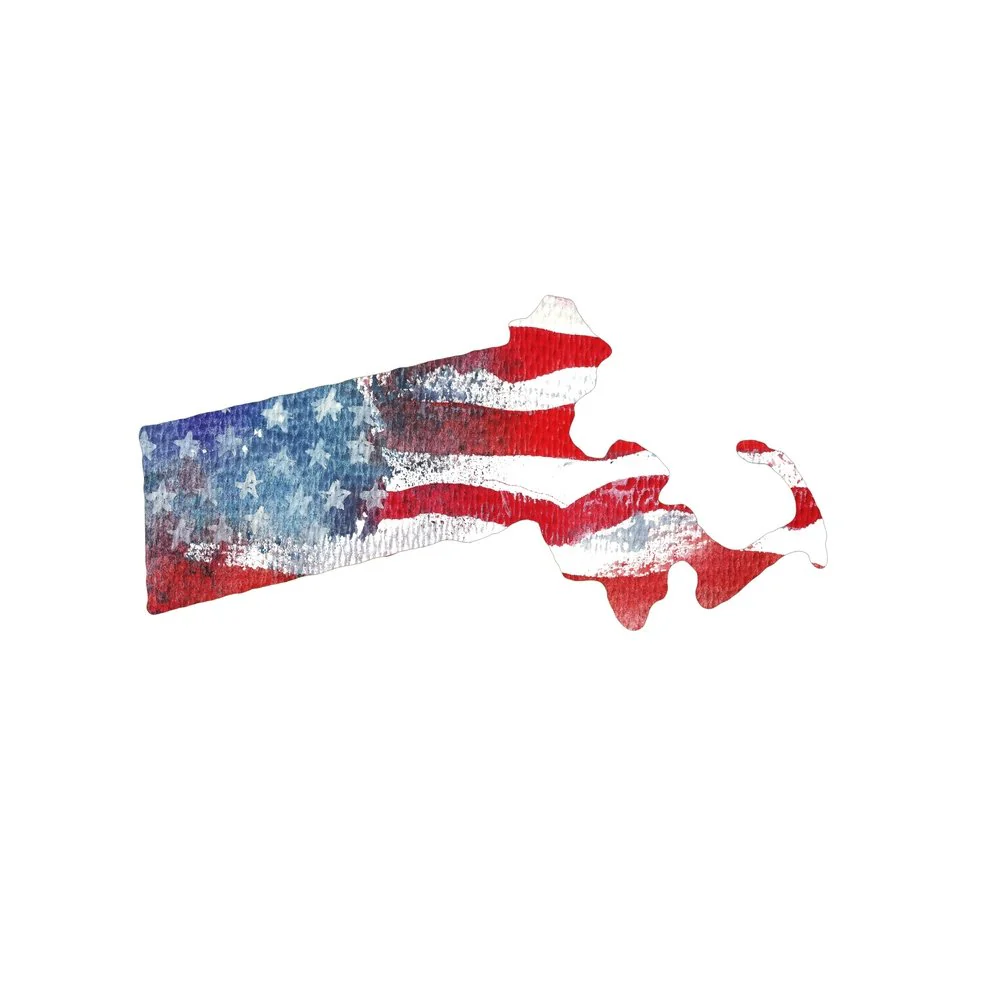 Watercolor Textured Flag Fabric Panel - Massachusetts