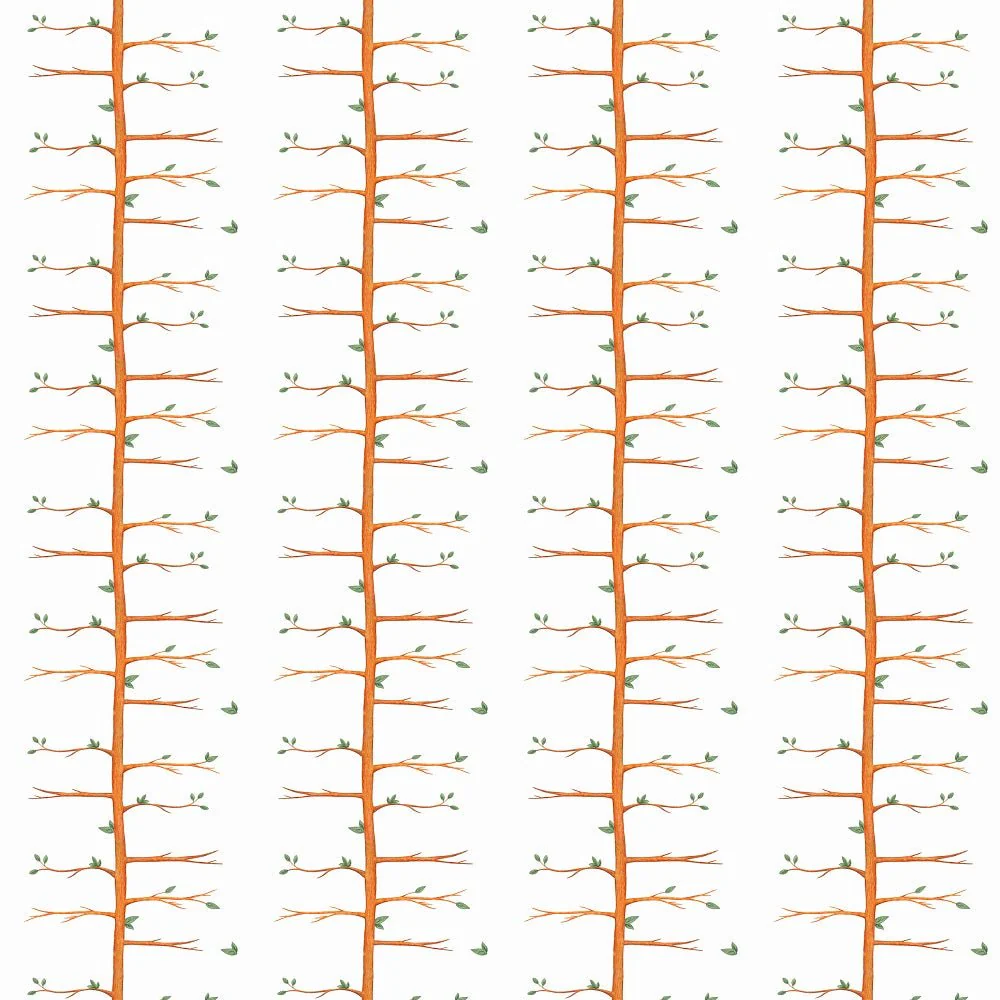 Watercolor Tree Branches and Leaves Fabric