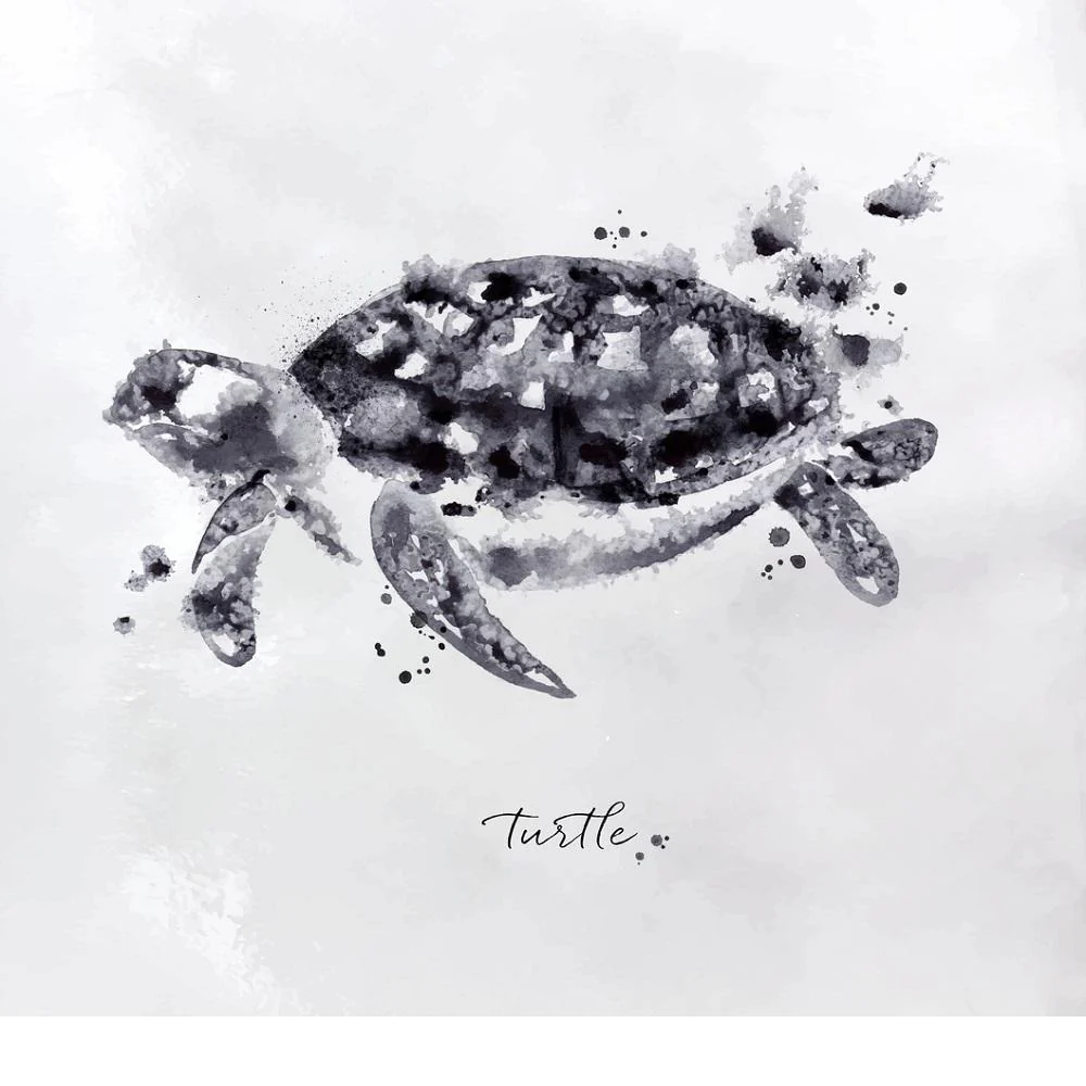 Watercolor Turtle Fabric Panel - Black & White