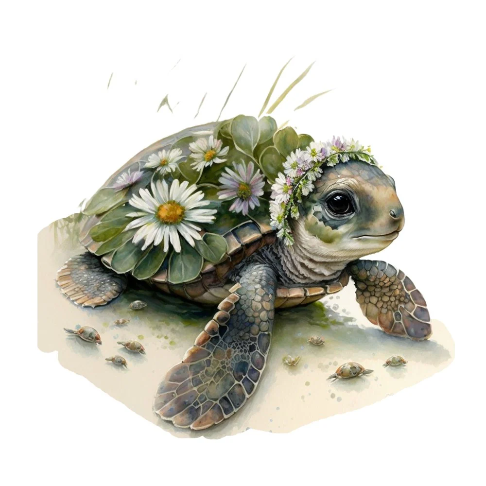 Watercolor Turtles #3 Fabric Panel