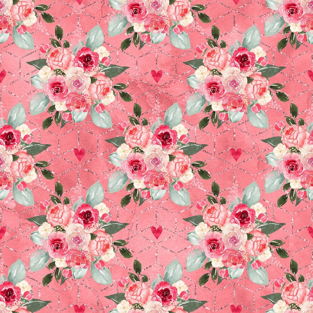 Watercolor Valentine Roses Bouquets Fabric - Pink