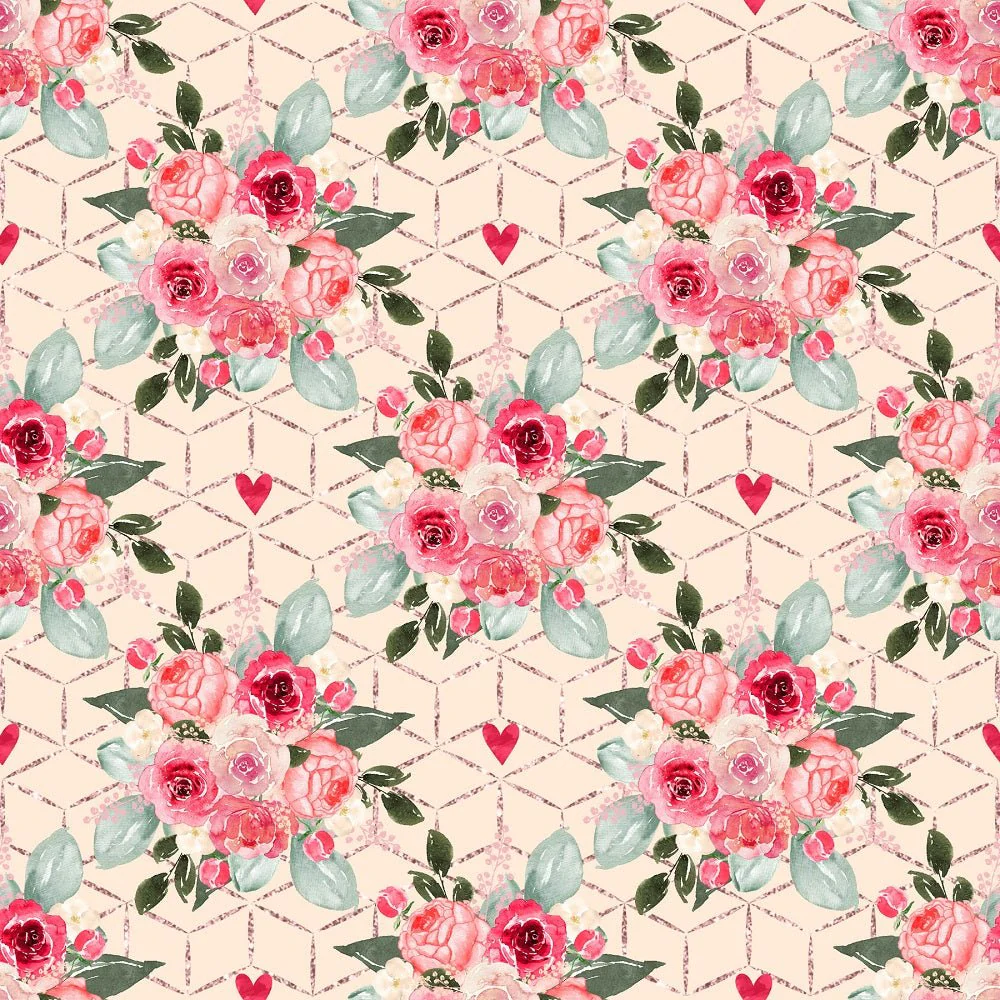 Watercolor Valentine Roses Bouquets Fabric - Tan