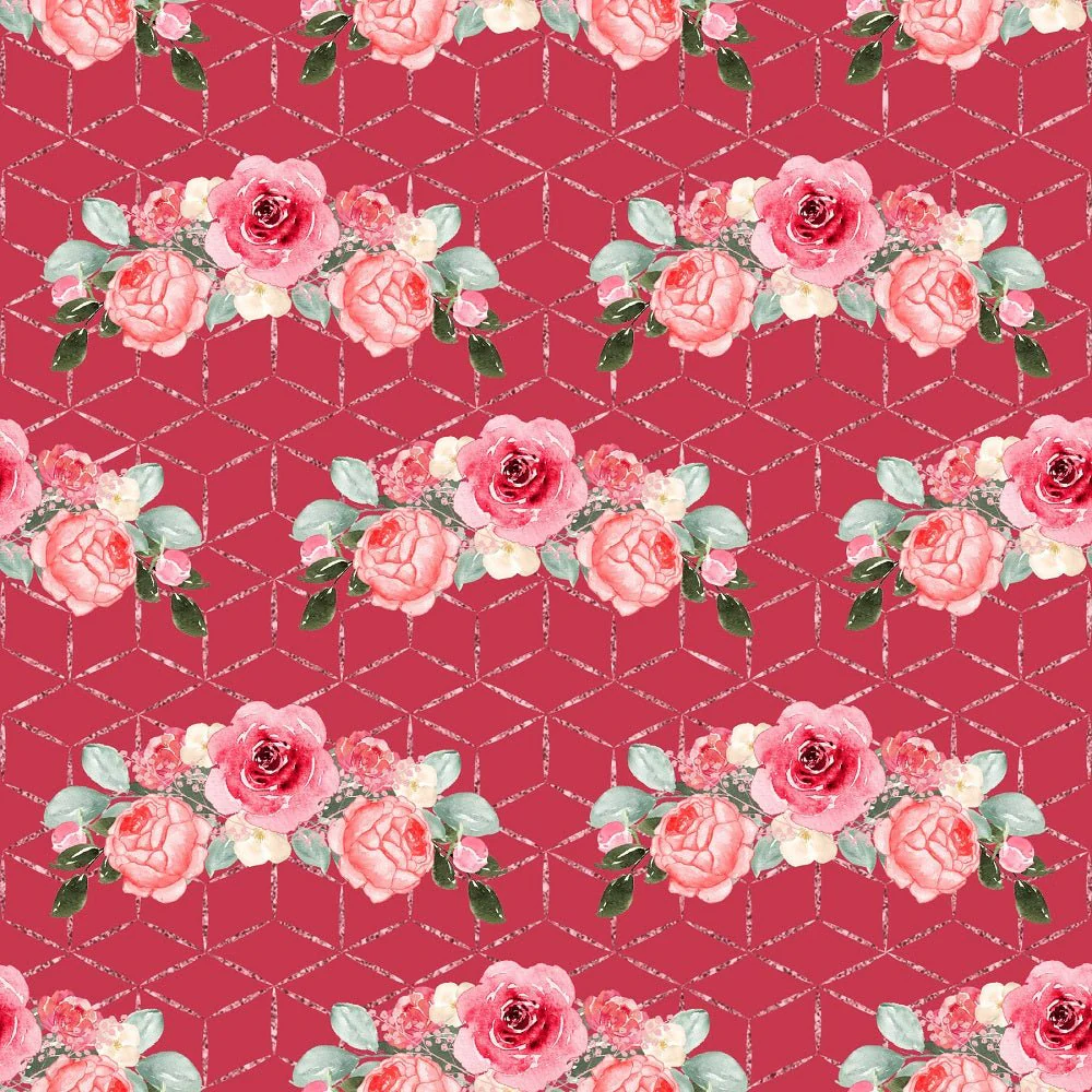 Watercolor Valentine Roses Bouquets on Boxes Fabric - Red