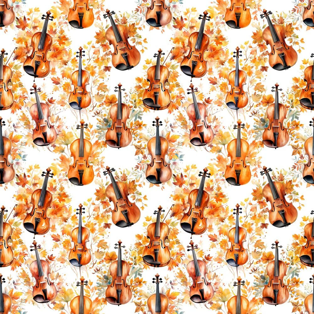Watercolor Violin In Fall Fabric
