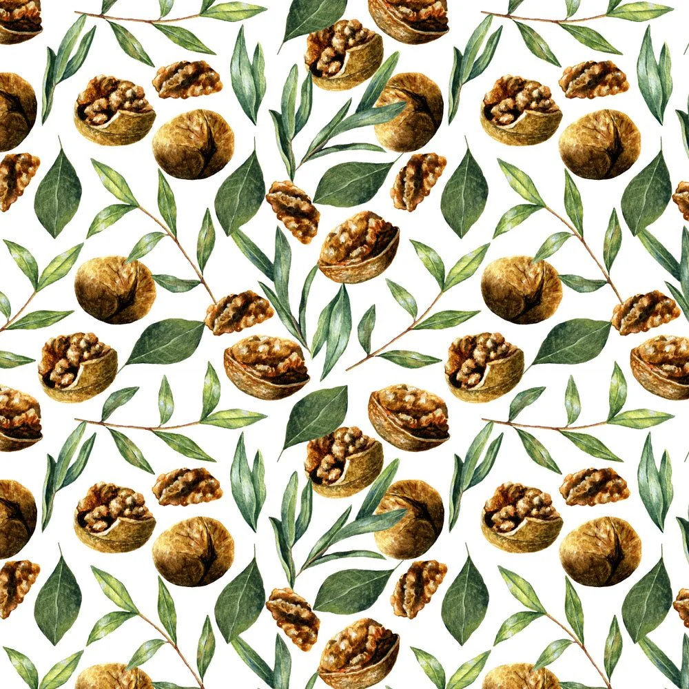 Watercolor Walnuts & Greenery Fabric