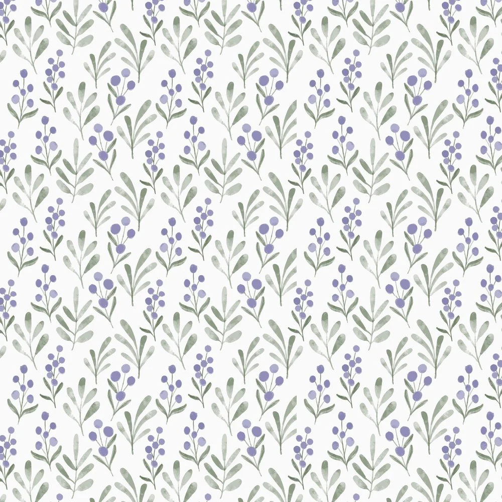 Watercolor Wildflower Leaf Fabric - Purple