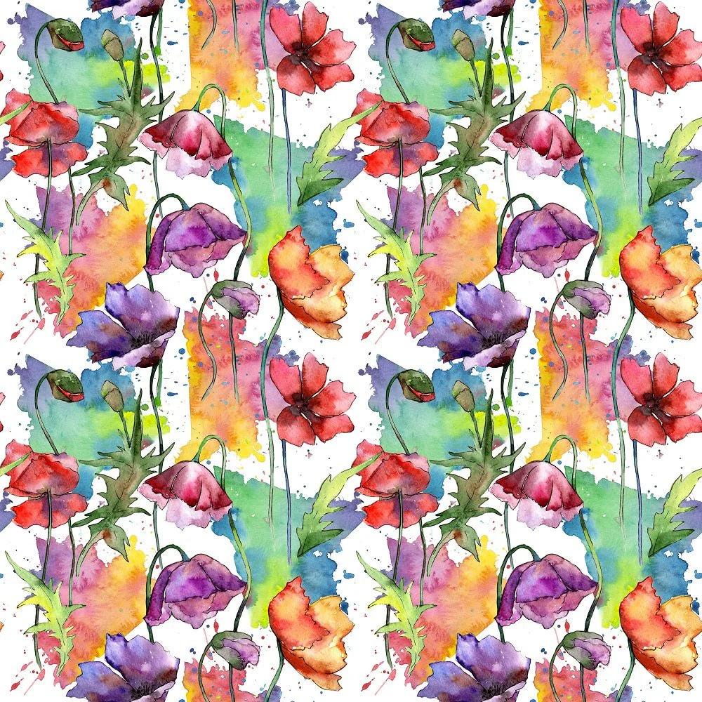 Watercolor Wildflower Poppy #2 Fabric