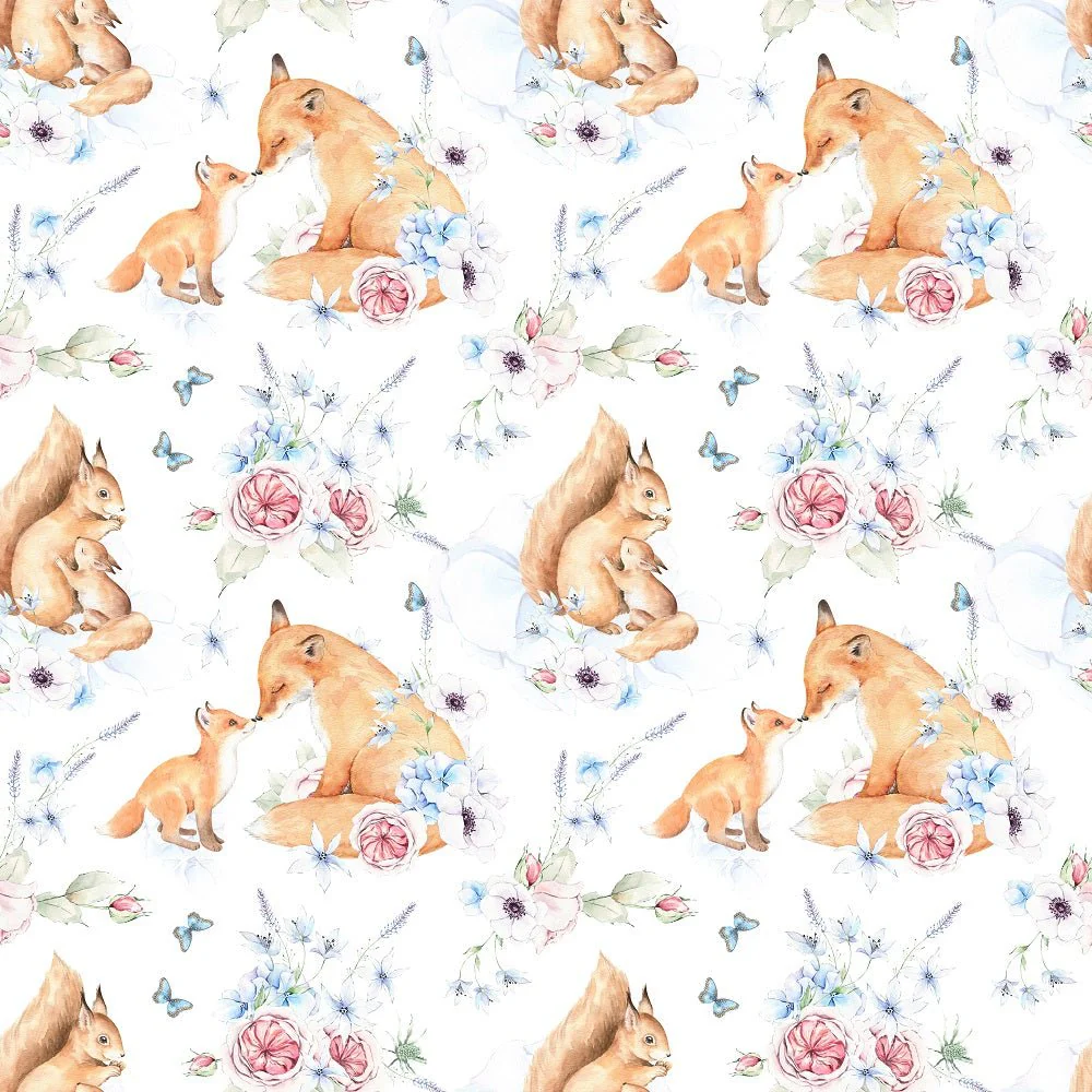 Watercolor Woodland Animals Foxes Fabric