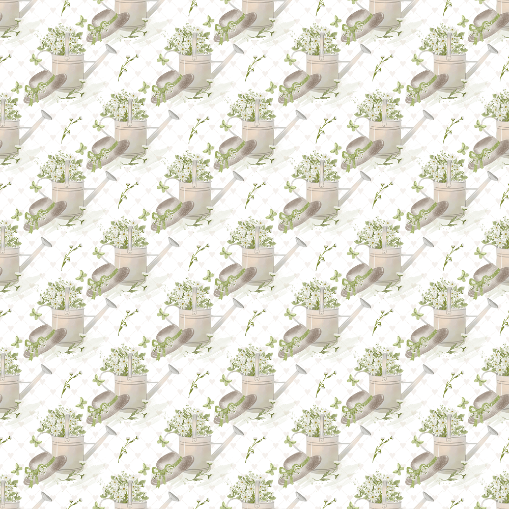 Watering The Daisies & Hearts Fabric - White