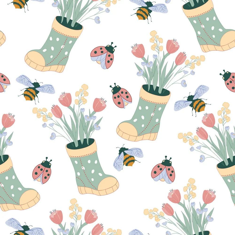Wellies Boot & Flowers Fabric
