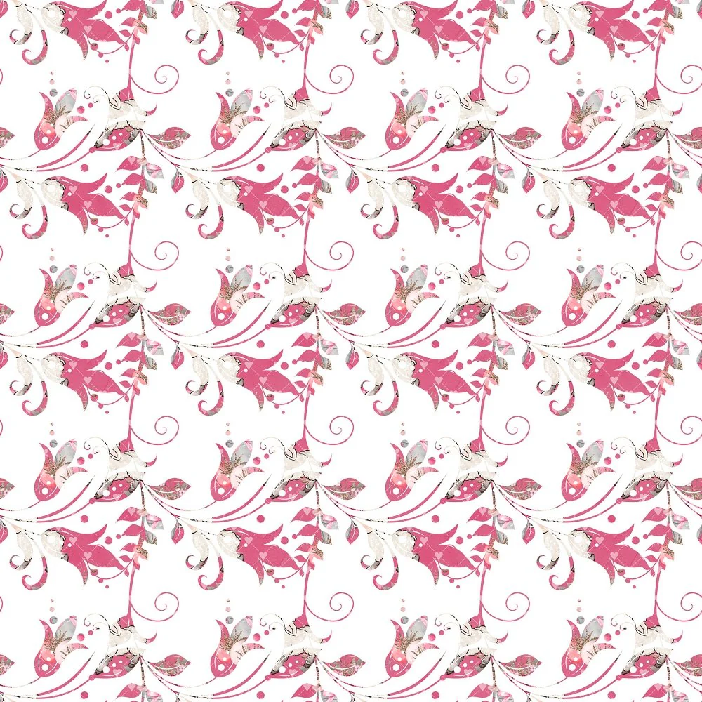 Whimsical Floral & Vines Fabric - Pink