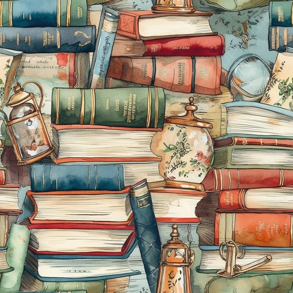 Whimsical Messy Books & Desk Decor #2 Fabric