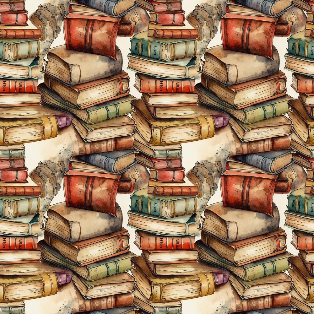 Whimsical Messy Stacked Books #5 Fabric