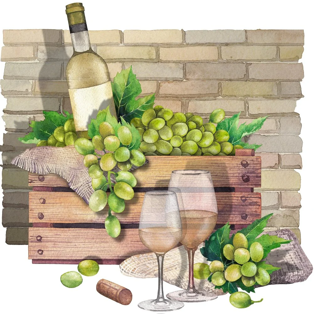 White Wine Picnic Fabric Panel