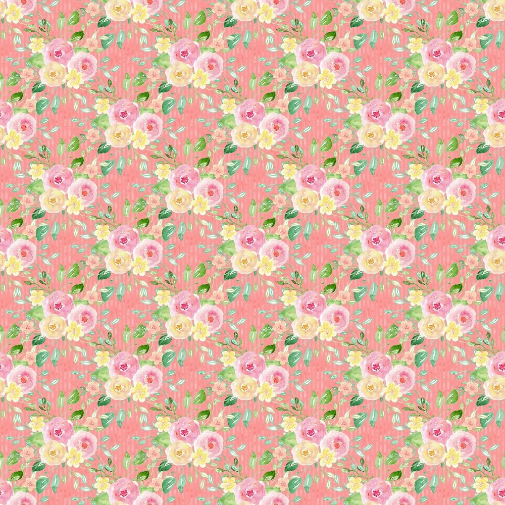 Wild Flower Bouquet on Horizontal Striped Fabric - Pink