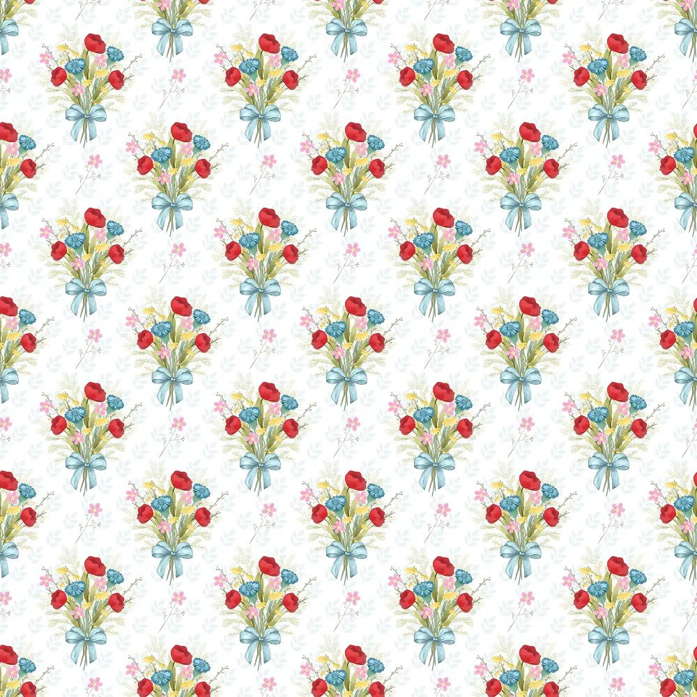 Wild Flowers Bouquet Fabric - White